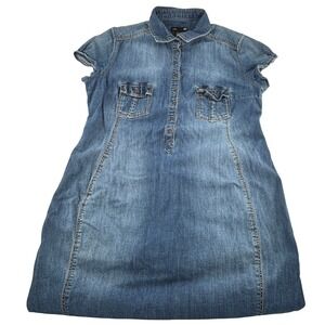 HM MAMA Denim Jean Shirt Dress Short Sleeve Collared Button Front Blue‎ Size M